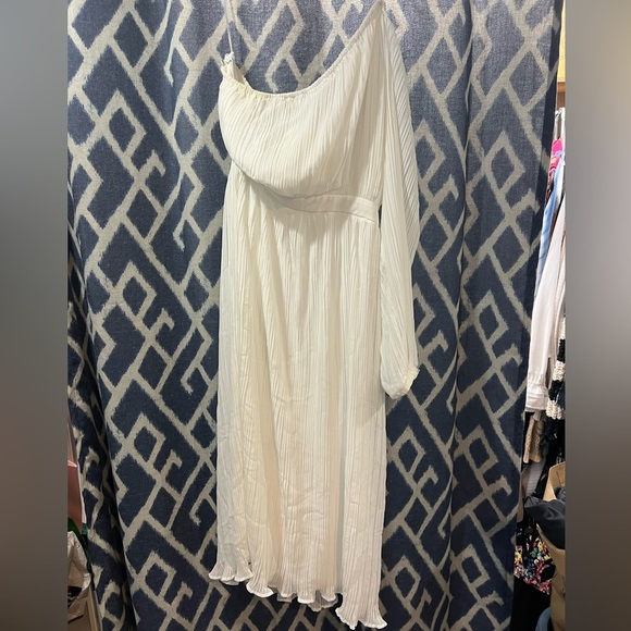 Lulus Always Loving You White Pleated One Shoulder Midi Dress Size L - Picture 2 of 9